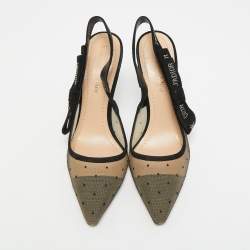 مملوكة مسبقًا حذاء كعب عالي ديور جادور قماش محبوك أسود مقدمة مدببة حز ام خلفي مقاس 38