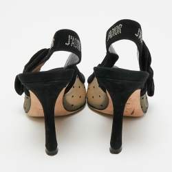 مملوكة مسبقًا حذاء كعب عالي ديور جادور قماش محبوك أسود مقدمة مدببة حزام خلفي مقاس 38