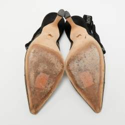 مملوكة مسبقًا حذاء كعب عالي ديور جادور قماش محبوك أسود مقدمة مدببة حزام خلفي مقاس 38