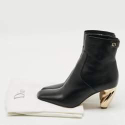 Pre Owned حذاء بوت الكاحل ديور جلد أسود مقاس 37.5