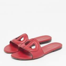 Pre Owned Dior D-Club Size 39 Red Leather Flat Slides