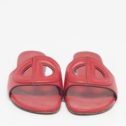 Pre Owned Dior D-Club Size 39 Red Leather Flat Slides