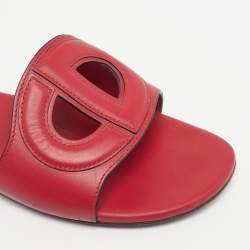 Pre Owned Dior D-Club Size 39 Red Leather Flat Slides