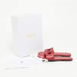 Pre Owned Dior D-Club Size 39 Red Leather Flat Slides