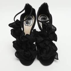 مملوكة مسبقًا صندل سهرة ديور حلية دانتيل وساتان أسود سير كاحل مقاس 38