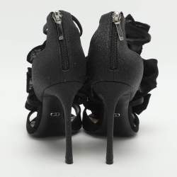 مملوكة مسبقًا صندل سهرة ديور حلية دانتيل وساتان أسود سير كاحل مقاس 38