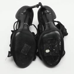 مملوكة مسبقًا صندل سهرة ديور حلية دانتيل وساتان أسود سير كاحل مقاس 38