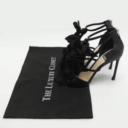 مملوكة مسبقًا صندل سهرة ديور حلية دانتيل وساتان أسود سير كاحل مقاس 38