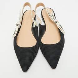 مملوكة مسبقًا Dior J'Adior Size 38.5 Black Technical Fabric Pointed Toe Slingback Flats