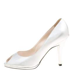 Dior Metallic Silver Leather Peep Toe Pumps Size 37