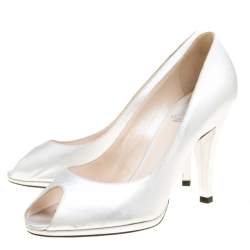Dior Metallic Silver Leather Peep Toe Pumps Size 37