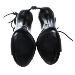 Dior Black Leather Petale Open Toe Lace Up Pumps Size 37.5