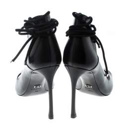 Dior Black Leather Petale Open Toe Lace Up Pumps Size 37.5