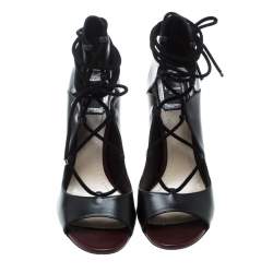 Dior Black Leather Petale Open Toe Lace Up Pumps Size 37.5