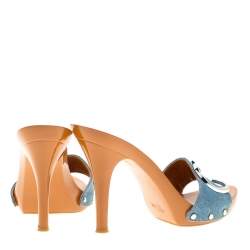 Pre Owned حذاء سلايدز ديور مقدمة مفتوحة مطرز فراشة دنيم مغسول فاتح مقاس 38.5