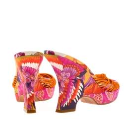 Dior Multicolor Floral Print Fabric Wedge Platform Slide Sandals Size 36.5