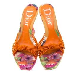 Dior Multicolor Floral Print Fabric Wedge Platform Slide Sandals Size 36.5