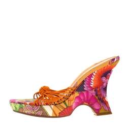 Dior Multicolor Floral Print Fabric Wedge Platform Slide Sandals Size 36.5