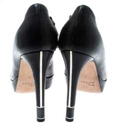 Pre Owned حذاء بوت كاحل ديور نعل سميك جلد أسود مقاس 36