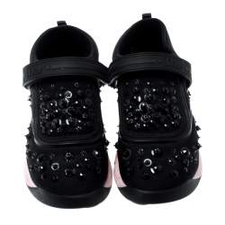 Pre Owned Dior Black Fabric And Mesh Neoprene Fusion Embellished Low-Top Sneakers Size 37