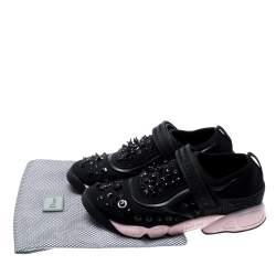 Pre Owned Dior Black Fabric And Mesh Neoprene Fusion Embellished Low-Top Sneakers Size 37