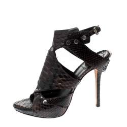 Pre Owned Dior Brown Python Leather Extreme Cutout Platform Sandals Size 39