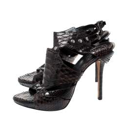 Pre Owned Dior Brown Python Leather Extreme Cutout Platform Sandals Size 39