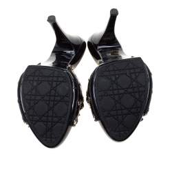 Pre Owned Dior Black Cannage Patent Leather Bow Slides Size 38