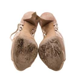 Pre Owned صندل ديور نعل سميك مقدمة مفتوحة قصه سويدي و ستان بيج مقاس 37