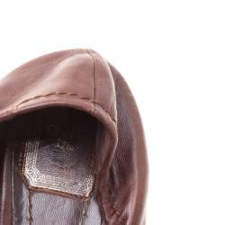 Pre Owned حذاء فلات باليه ديور مجعد شعار جلد بني مقاس 35