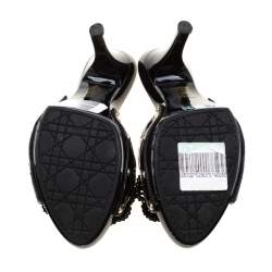 Pre Owned Dior Black Cannage Quilted Patent Leather Bow Detail Peep Toe Sandals Size 38.5