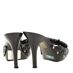 Pre Owned Dior Black Cannage Quilted Patent Leather Bow Detail Peep Toe Sandals Size 38.5