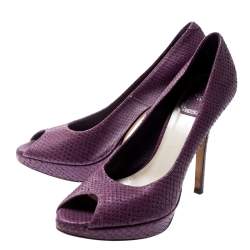 Pre Owned Dior Purple Python Miss Dior Peep Toe Platform Pumps Size 37.5
