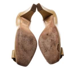 Pre Owned Dior Beige Patent Leather Buckled Square Toe Pumps Size 36