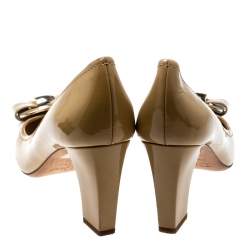 Pre Owned Dior Beige Patent Leather Buckled Square Toe Pumps Size 36