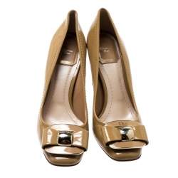 Pre Owned Dior Beige Patent Leather Buckled Square Toe Pumps Size 36