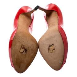 Pre Owned Dior Corail Patent Leather Peep Toe Platform Pumps Size 39.5