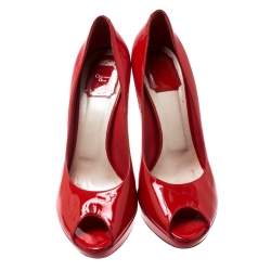 Pre Owned Dior Corail Patent Leather Peep Toe Platform Pumps Size 39.5