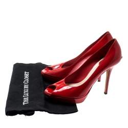 Pre Owned Dior Corail Patent Leather Peep Toe Platform Pumps Size 39.5