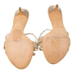 Dior Beige Studded Suede Bow Detail Open Toe Slides Size 40