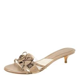 Dior Beige Studded Suede Bow Detail Open Toe Slides Size 40