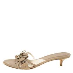Dior Beige Studded Suede Bow Detail Open Toe Slides Size 40