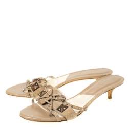 Dior Beige Studded Suede Bow Detail Open Toe Slides Size 40