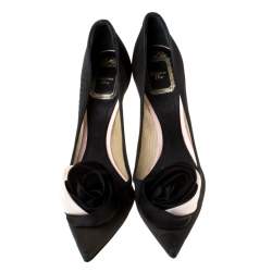 Pre Owned Dior Black Mesh Garden Flower Detail Pointed Toe Pumps Size 37.5