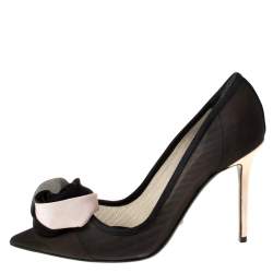 Pre Owned Dior Black Mesh Garden Flower Detail Pointed Toe Pumps Size 37.5