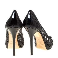 Dior Black Cannage Cut Out Patent Leather Miss Dior Peep Toe Platform Pumps Size 39
