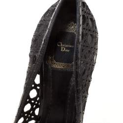 Dior Black Cannage Cut Out Patent Leather Miss Dior Peep Toe Platform Pumps Size 39