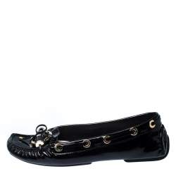 Pre Owned Dior Black Patent Leather Metal Twist Moccasins Size 37