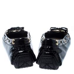 Pre Owned Dior Black Patent Leather Metal Twist Moccasins Size 37