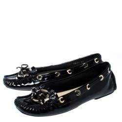 Pre Owned Dior Black Patent Leather Metal Twist Moccasins Size 37